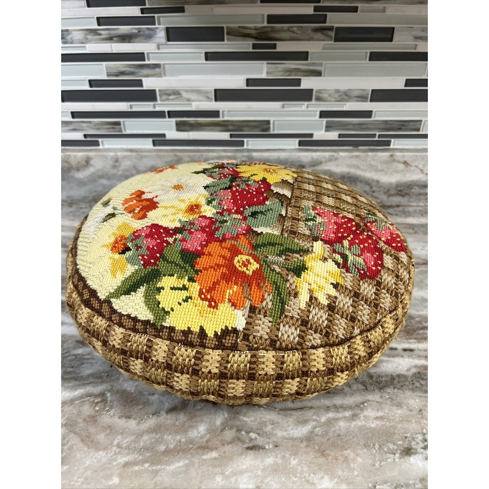 Vintage Handmade Floral Crochet Pillow Cushion 18" Round Boho - Picture 5 of 15